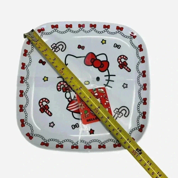 Hello Kitty Pink Melamine Candy Cane Christmas Dinner Plates Set of 4 - Picture 2 of 4